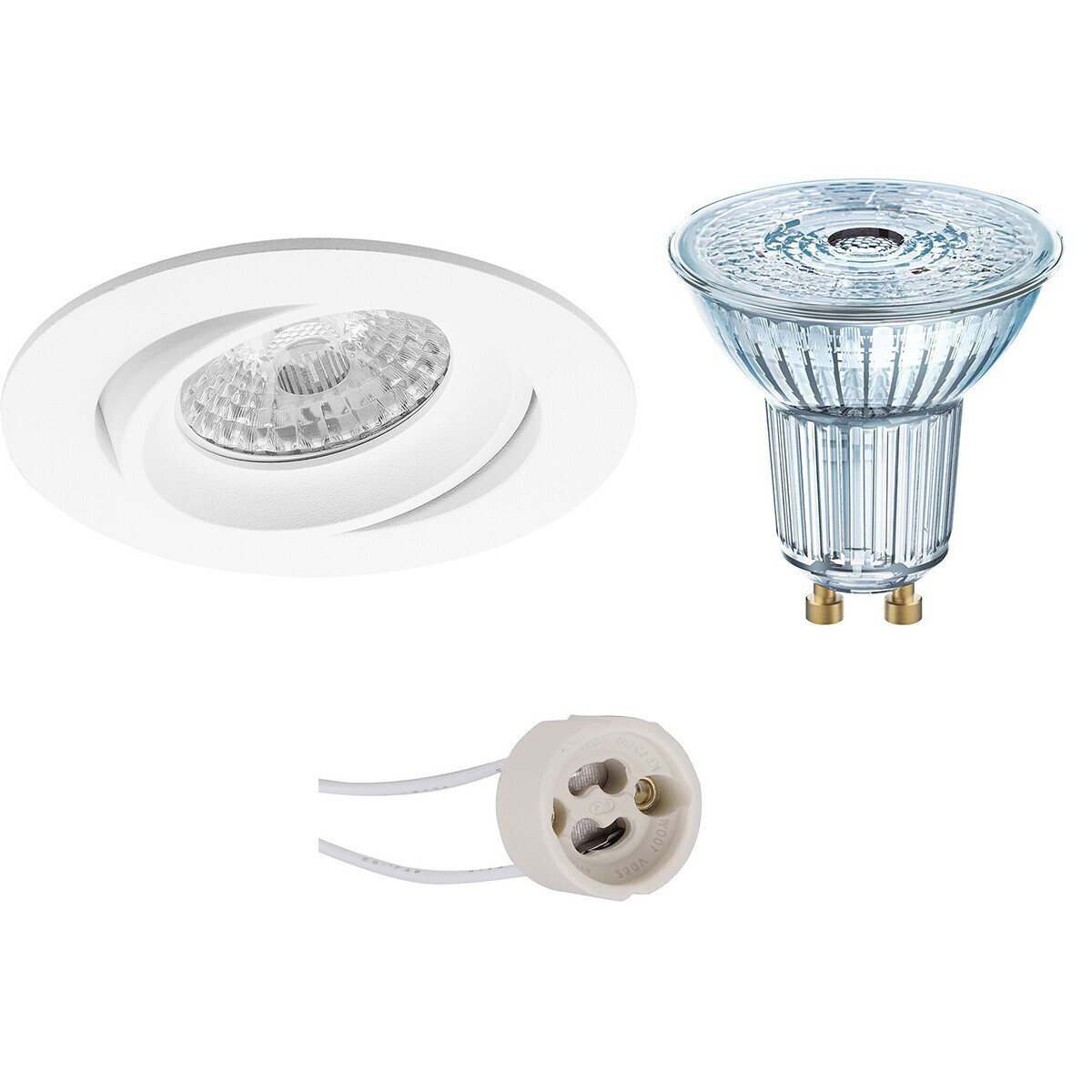 Osram - LED Spot Set - Parathom PAR16 930 36D - Pragmi Delton Pro - GU10 Fitting - Dimbaar - Inbouw Rond - Mat Wit - 3.7W - Warm Wit 3000K - Kantelbaar - Ã˜82mm