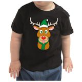 Bellatio Decorations Kerst shirt / t-shirt zwart met Rudolf het rendier voor baby / kinderen - jongen / meisje 74