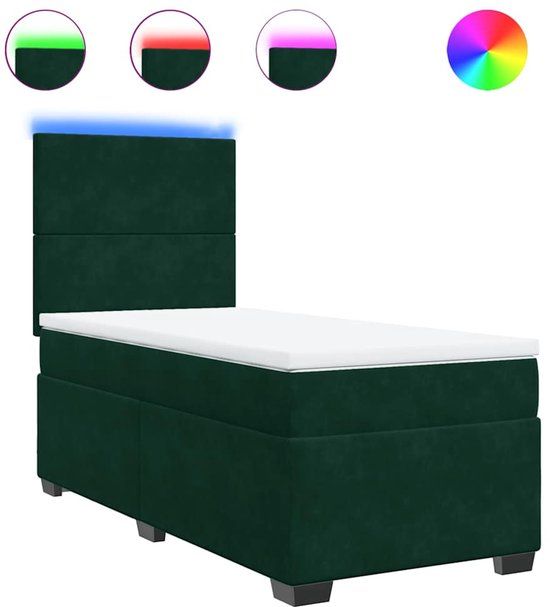 vidaXL Boxspring met matras fluweel donkergroen 90x200 cm