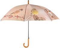 Esschert Design Paraplu vogels - bruin - tuinvogel print - D120 cm - houten handvat
