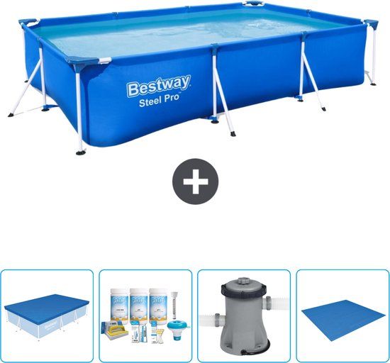 Bestway Steel Pro Rechthoekig Zwembad - 300x201x66cm - Blauw - Compleet Pakket