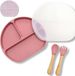 Shenzhen Haorui Industrial Technology Co., Ltd. Set de vaisselle en silicone pour enfants, assiette pour bébé, assiette en silicone pour enfants, assiette antidérapante pour bébé, ventouse, couvercle, assiette pour enfant avec couvercle, set de table en silicone, assiette pour enfant avec ventouse (rose profond)