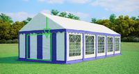 Tente de réception paroi latérale avec entrée étroite, largeur 4 m – PVC, hauteur 2 m, entrée zippée - Bleu-blanc