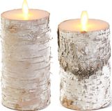 Anna's Collection Set van 2x stuks Wit berkenhout Led kaarsen met bewegende vlam - 12.5 en 15 cm - Sfeer stompkaarsen voor binnen