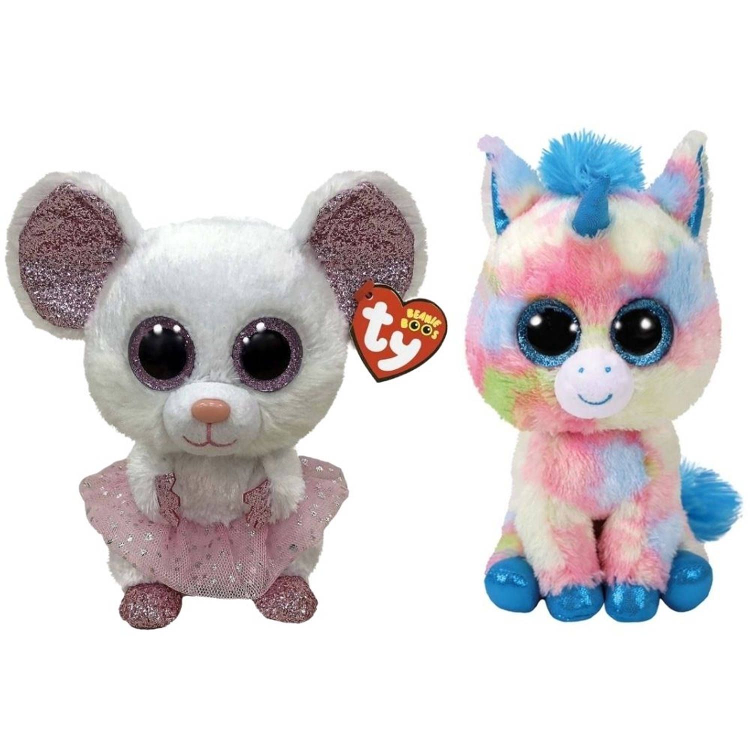 TY - Knuffel - Beanie Buddy - Nina Mouse & Blitz Unicorn - Meerkleurig