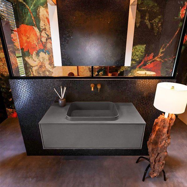 Mondiaz ERIN 100cm badmeubelset Dark grey met 1 lade - Wastafel RIDGE midden