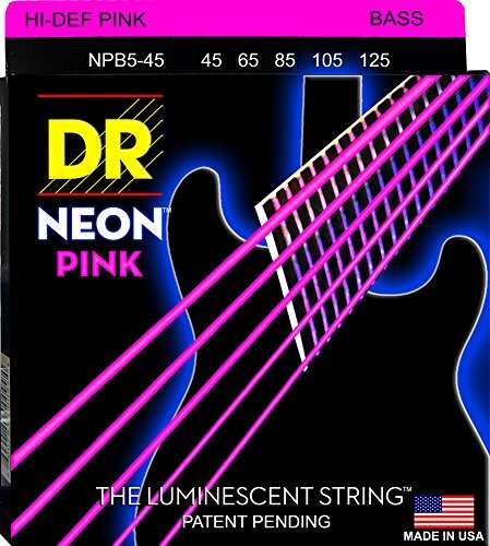 D&R Snaren NPB545 45-125 Medium Set Handgemaakte Neon Hi-Def Roze Coated 5-String Bassnaren