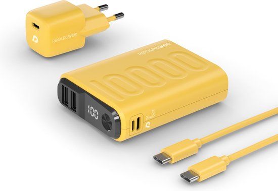 RealPower PB-10000 Powerbank - 10000 mAh - 20W - Geel