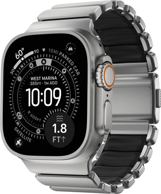 Nomad Stratos Horlogeband Natural Hardware 45/46/49mm – Titanium Hardware van Klasse 4 – Krasbestendige DLC-Coating – Compatibel met Apple Watch Ultra 1-3, Series 1-11, en SE - Zwart