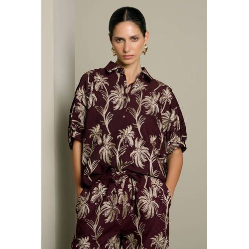 LOLALIZA blouse met borduursels en print - bruin