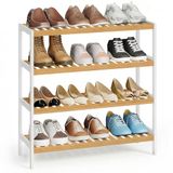 SONGMICS LBS007KZ01 Schoenenrek van bamboe, 4 niveaus, organizer voor schoenen, planten en boeken, ideaal voor ingang, woonkamer en slaapkamer, 26 x 70 x 75,5 cm, wit en naturel