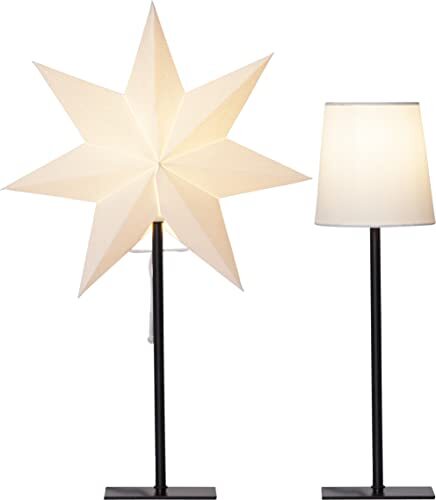 EGLO Tafellamp met wisselscherm Frozen van Star Trading, 3D papieren ster Kerstmis of ronde lampenkap in wit, decoratieve ster tafellamp met kabelschakelaar, E14, hoogte: 55 cm