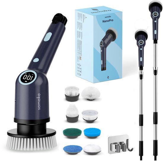 Samako Elektrische Schoonmaakborstel - Elektrische Schrobber - IPX6 waterdicht - 9 opzetstukken - Nanopro