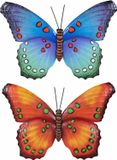 Anna's Collection Coen Bakker Deco B.V. Tuindecoratie vlinders - 2x - metaal - oranje en blauw - 48 x 30 cm - wand/schutting