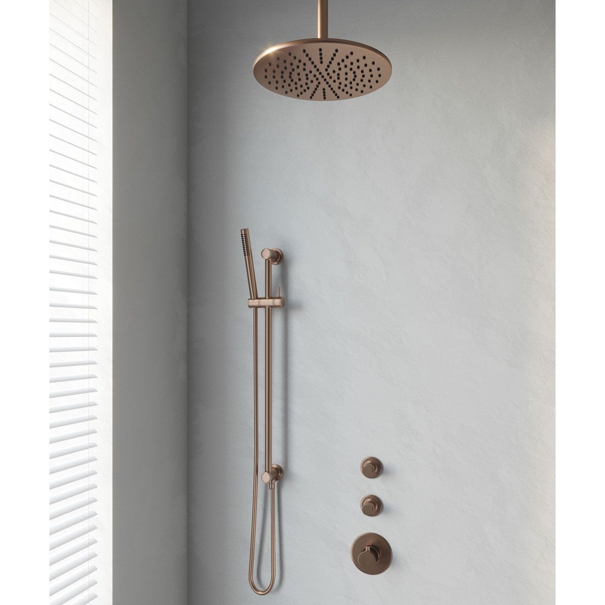 Brauer Regendoucheset Inbouw Plafond 30cm Rond Geborsteld Koper 3 Greeps Thermostaatkraan Glijstang en Staafhanddouche - 4260483797651