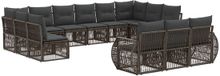 vidaXL Banc de jardin - Set - 13 places assises - Gris et Gris foncé - Polyrotin