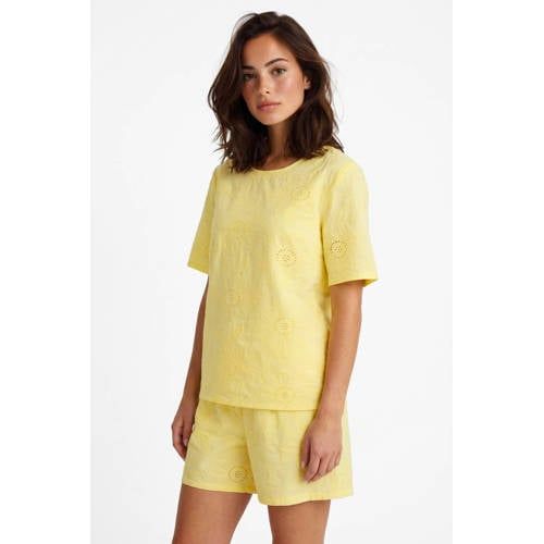 FLURESK blousetop broderie geel