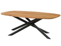 Table de salle à manger en acacia 200x100x76 laqué naturel // Pieds Mikado ronds noirs