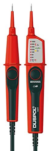 Benning Spanningszoeker DUSPOL expert (type 2-polig, meetinstrument voor elektrotechniek, meetbereik 12 V - 1000 V AC/DC, lemmetlengte 15 mm) 50262, rood/zwart
