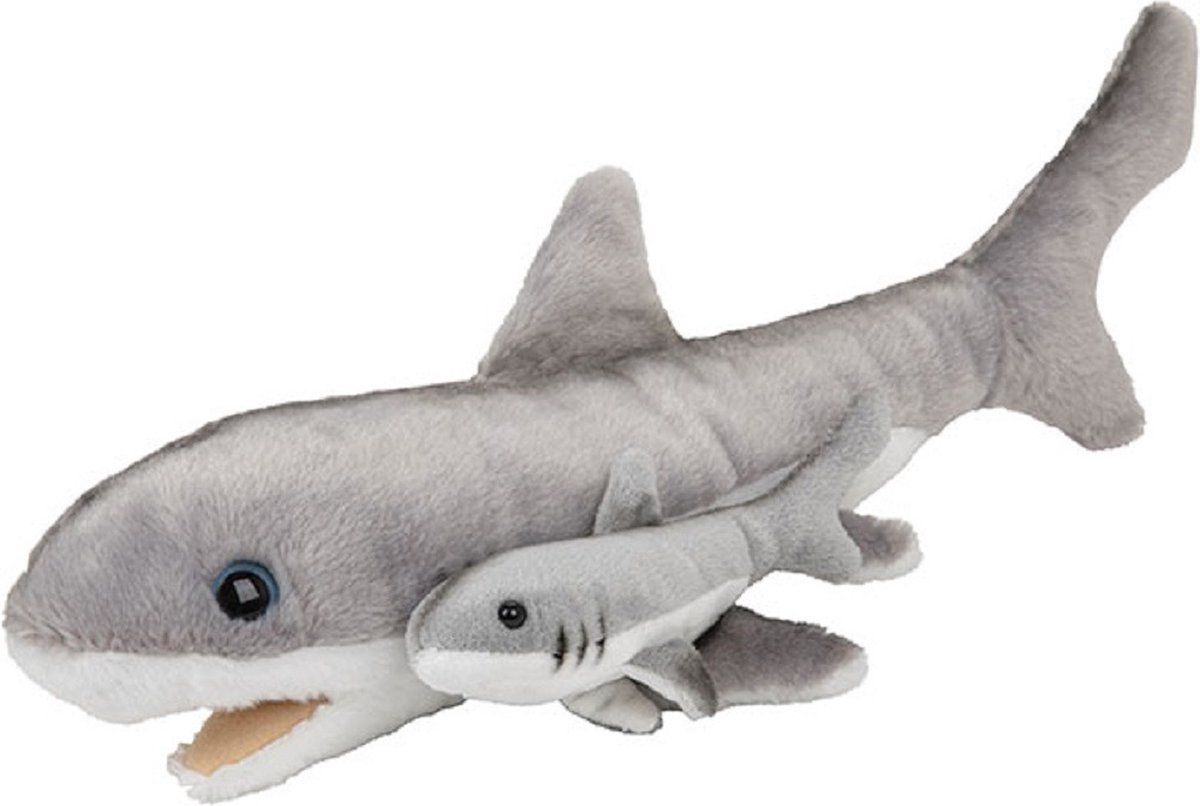 Nature Planet Pluche haaien knuffels 22 cm - Moeder en jong knuffeldieren