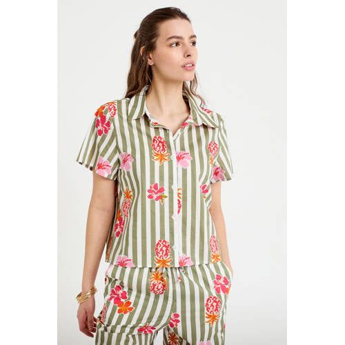 Cache Cache Gestreepte Gebloemde Blouse Groen