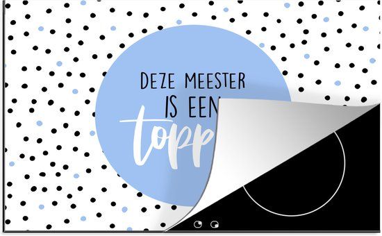 KitchenYeah® Inductie beschermer 77x51 cm - Stippen - Blauw - Quote - Meester bedankt - Inductie kookplaat accessoire