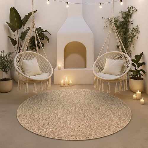 the Kansas Robuust Buitentapijt Natuurlijke Jute-look Weerbestendig Rond 80 cm