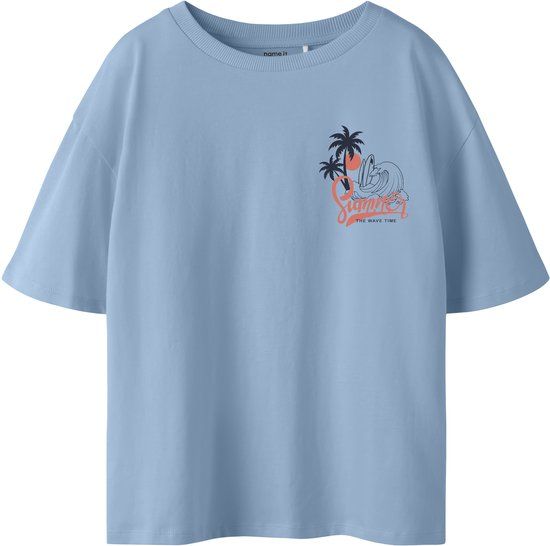 NAME IT Jongens T-shirt met backprint lichtblauw - Katoen - Maat 134/140