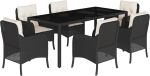 vidaXL 7-delige Tuinset met kussens, poly rattan, zwart