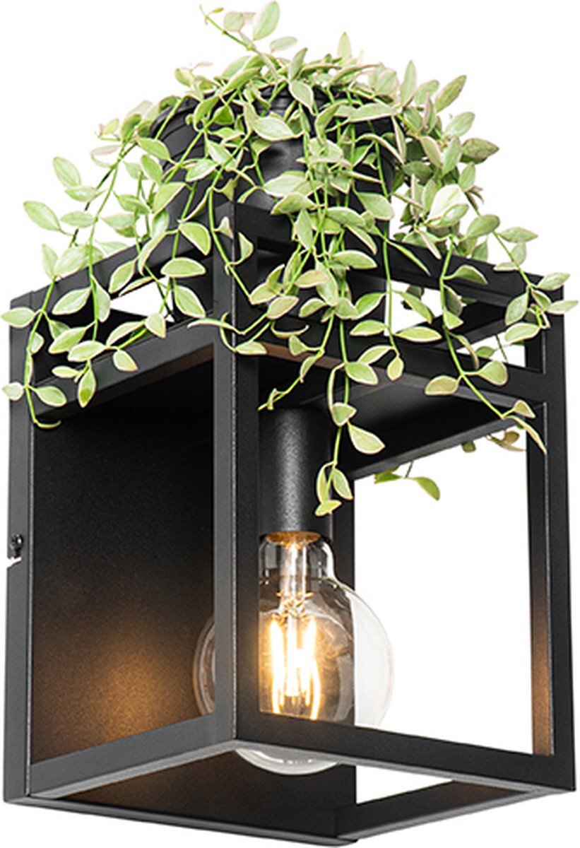 QAZQA cage_rack - Industriele Wandlamp voor binnen - 1 lichts - D 18 cm - Zwart - Industrieel - Woonkamer | Slaapkamer | Keuken