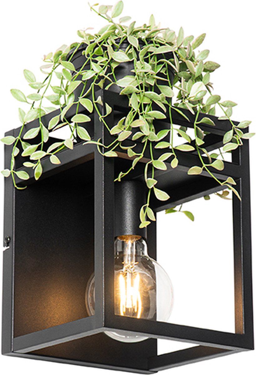 QAZQA Cage Rack - Industriele Wandlamp - Zwart - D 18 cm