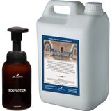 Claudius Cosmetics B.V. Zeepdispenser 300 ml amber bruin hervulbaar + 5 liter Bodylotion Hamam navulling
