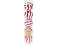 Koopman International Boules de Noël - 5x pièce - 8 cm - rouge/blanc - plastique