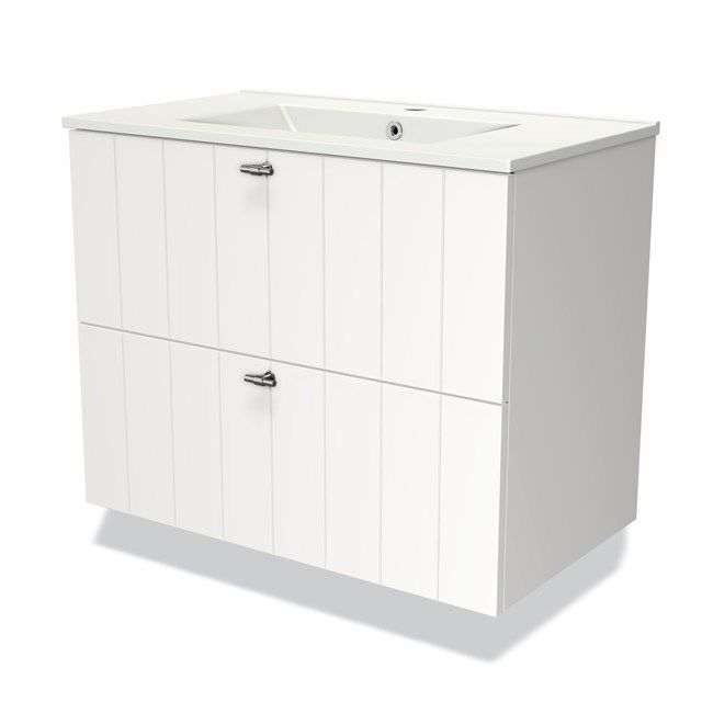 Maxaro Badkamermeubel 80cm Modulo Mat Wit 2 Lades Lamel Wastafel Keramiek