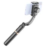 Cellularline FREEMOTION 3-in-1 gimbal met intelligente anti-shake-stabilisator, selfiestick, statief, bluetooth-afstandsbediening, aluminium, portret- en landschapsformaat, zwart