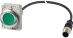 Eaton Bouton-poussoir, plat, à clé, 1 F, câble (noir) avec connecteur M12A, 4 pôles, 1 m, vert, non marqué, bague frontale métal
