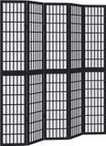 vidaXL Kamerscherm met 5 panelen massief paulowniahout zwart