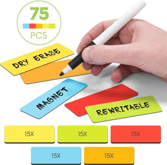 2DOBOARD Whiteboard Magneten Balk 7,5 x 2,5 cm - 5 kleuren - 75 stuks