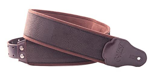 RightOn! Straps Gitaarriem Lizard bruin en tertsbont bruin met schubben en lederen punten, RightOn straps