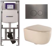 Geberit QeramiQ Dely Swirl Toiletset - 36.3x51.7cm - Geberit UP320 inbouwreservoir - met Burda frame - slim zitting - gunmetal bedieningsplaat - ronde knoppen - mat beige