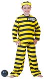 Funny Fashion Carnaval verkleedkleding boef - boevenpak - geel/zwart - voor kinderen - gevangennen kostuum 128