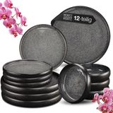 Moritz & Moritz SOLID Serviesset 4 Persoons - 12-delig Servies Set met Dinerbord, Soepbord en Dessertbord - Antraciet