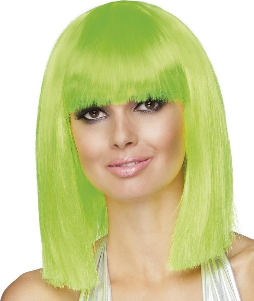 Boland Pruik Dance - Halflang met pony - Glamour - Diva - Groen - Polyester