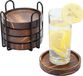 Unyqoos® Onderzetters van hout met plank, 5 stuks glazen onderzetters rond Ø 11 cm, onderzetters voor glazen, kopjesonderzetters, tafelbescherming van natuurlijk Paulownia, ideaal voor drinkglasset