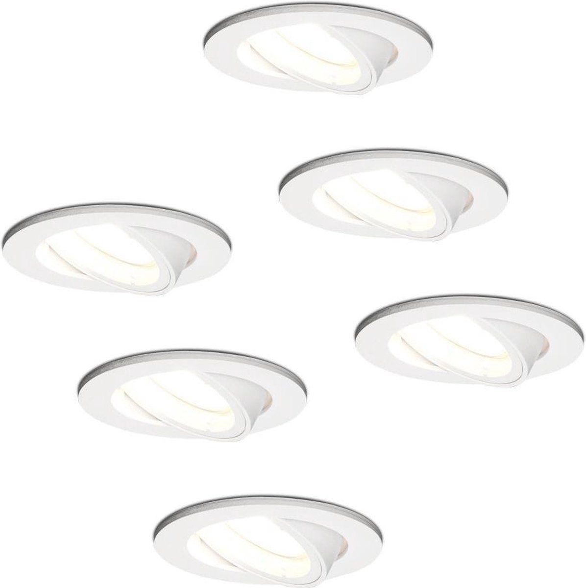 HOFTRONIC 6x Dublin - LED Inbouwspots - Wit - Dimbaar en kantelbaar - GU10 - Rond - 6400K - 5W - 400lm