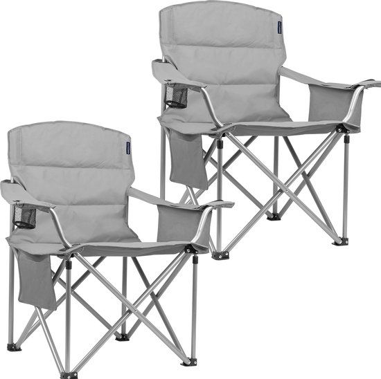 TRVLMORE Campingstoelen XL - Opvouwbaar - 2-Pack - Grijs