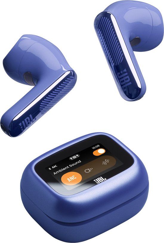 JBL Live Flex 4 – Draadloze Oortjes met Noise Cancelling – Smart Case met Touchscreen – Bluetooth Draadloos Oordopjes – 50 uur – Waterdicht – IP54 - Blauw