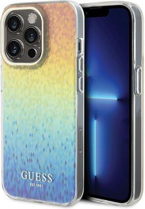 Guess IML Faceted Mirror Disco Iridescent Back Case for Apple iPhone 15 Pro - Rainbow