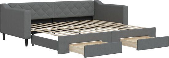 vidaXL Slaapbank met onderschuifbed en lades, 90x200 cm, stof, donkergrijs