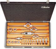 Beta Assortiment van verchroomd stalen tappen en snijplaten, cilindrisch GAS draad, met toebehoren in houten kist 446ASG/C23